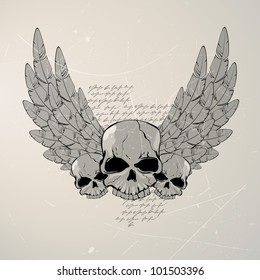 Vector illustration of a vintage skull with wings