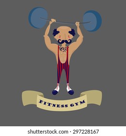 vector illustration of vintage strong man with a banner fitness gym