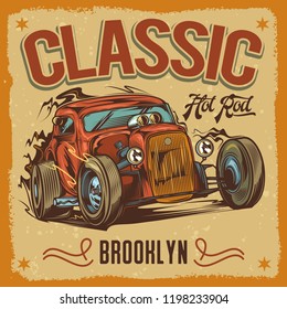 Vector illustration in vintage style. American hot rod