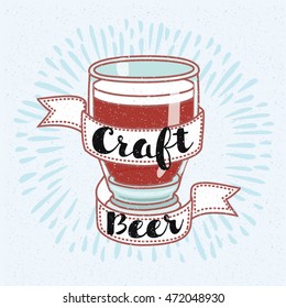 Vector illustration of Vintage Style Craft Beer Sign and hand drawn lettering of words Craft Beer.