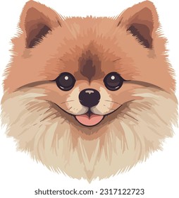 ilustración vectorial de una cabeza de perro pomerania de estilo vintage alegre sonriente aislada en fondo blanco. 