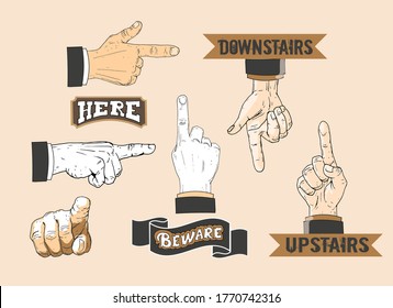 VEctor illustration in vintage style pointing hands and text