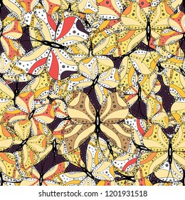 Vector illustration. In vintage style. Seamless pattern of Hand Drawn silhouette butterflies with watercolor texture. Illustration in beige, yellow and white colors.
