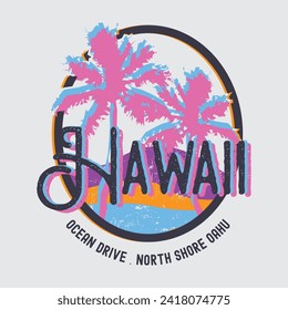 Vector illustration of vintage style typography. Hawaii beach, perfect for t-shirts, hoodies, prints etc.