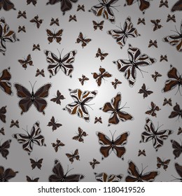 Vector illustration. In vintage style. Illustration in white, purple and brown colors. Seamless pattern of Hand Drawn silhouette butterflies with watercolor texture.