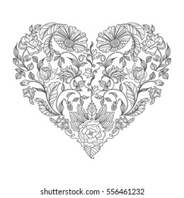 Vector illustration vintage stylized floral heart. Floral design element. Ornamental template for design and decoration.