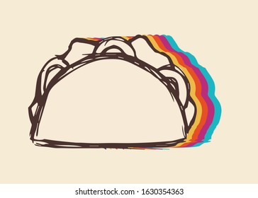 Vector Illustration of Vintage Taco Food with Cute and Rainbow Color