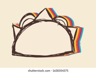 Vector Illustration of Vintage Taco Food with Cute and Rainbow Color