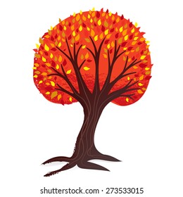 A vector illustration of a vintage textured tree in autumn/fall hues.