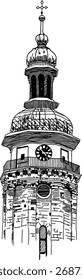 Ilustración vectorial vintage torre de dibujo