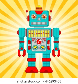 Vector Illustration of Vintage Toy Robot, Blue and Red Robot