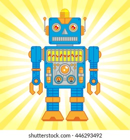 Vector Illustration of Vintage Toy Robot, Blue and Orange Robot