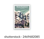 Vector illustration, vintage travel poster, High quality prints, Mount Rushmore National park