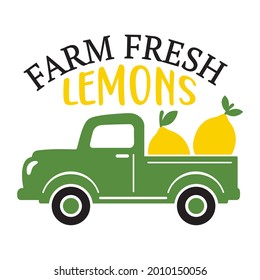 Vector illustration of a vintage truck carrying farm fresh lemons.