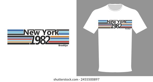 Vector illustration of vintage t-shirt New York, Brooklyn 1982