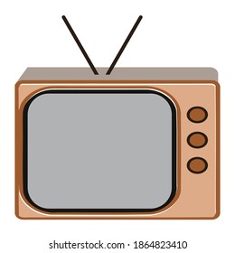 Vector illustration, Vintage TV, brown color. Old model TV icon, isolated on white background.