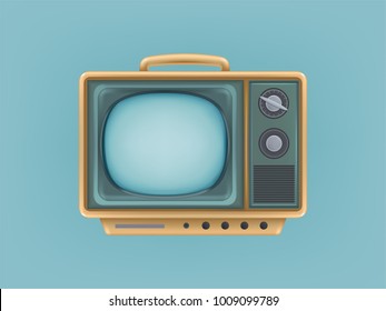 Vector illustration of vintage tv set, television. Retro electric video display for broadcasting, news. Communication, entertainment, technology icon for internet, web, networking