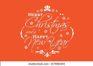 Vector illustration with vintage typographic seasons greetings on orange background.