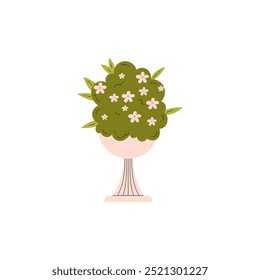 Vector illustration with a vintage vase with a green bush and flowers on a white background. The icon for design with decorative elements for wedding celebrations