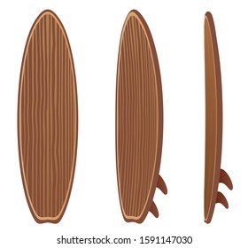 vector illustration of vintage wood surfboard set