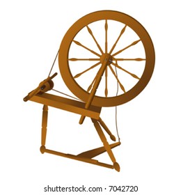 Vector illustration of vintage wooden spinning wheel.