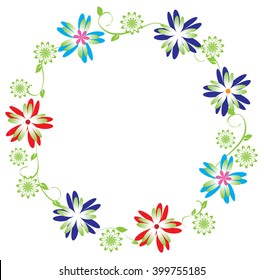 vector illustration of vintage wreath with flowers and swirls