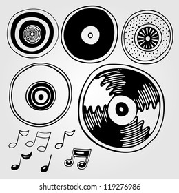 Vector illustration with vinyl discs (record)