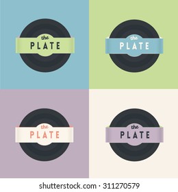 Vector illustration of a vinyl record in 4 colors, suitable as an emblem or logo element.