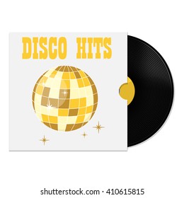 Vector illustration of vinyl record in cover with party disco ball disco hits