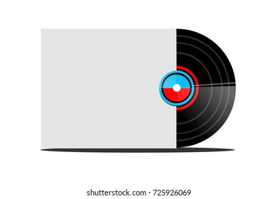 Vector illustration of vinyl record with cover mockup isolated on white background