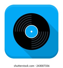 Vector illustration of vinyl record disc. Flat app square icon with long shadow.