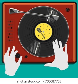 Vector Illustration Vinyl Record And DJ Scratch