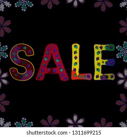 Vector. Illustration in violet, black and red colors. Seamless. Lettering. SALE Banner Card with Lettering. Colorful design.