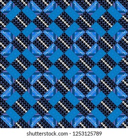 Vector illustration. Violet, blue and black abstract background painted geometry shine and layer element seamless pattern.