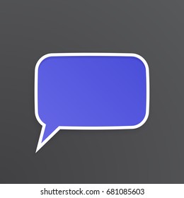 Vector illustration. Violet comic speech bubble for talk at rectangular shape with white contour. Empty shape in flat style for chat dialogs. Isolated on black background 