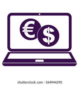 Vector Illustration with Violet Euro & Dollar In Lap Icon
