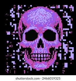 Vector illustration of a violet human skull representing a malware in a program.