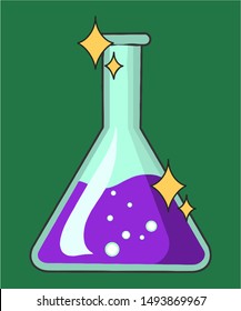 Vector illustration. Violet liquid in a glass. Magic, chemistry, elixir, icon, halloween.