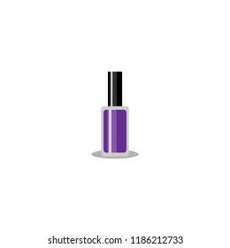 Vector illustration. Violet nail polish bottle with black cap isolated on white background.