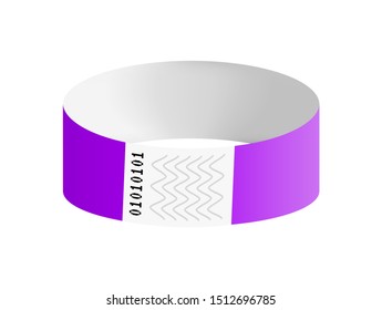 Vector illustration of violet or purple cheap empty bracelet or wristband. Sticky hand entrance event paper bracelet isolated on white. Template or mock up suitable for various uses of identification.