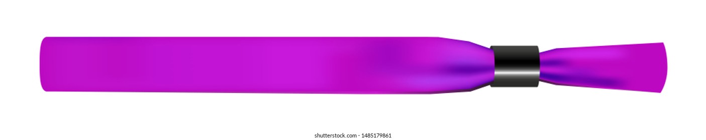 Vector Illustration Of Violet Or Purple Empty Fabric Polyester Bracelet Or Wristband With Plastic Safety Lock. Hand Entrance Festival Bracelet Isolated. Template Or Mock Up Suitable For Identification