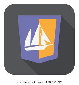 vector illustration of violet shield with boat sign php programming language, isolated web site development icon on white background