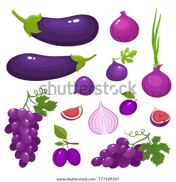 Vector Illustration Violet Vegetables Fruits Isolated Stock Vector ...