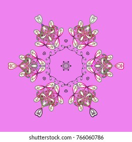 Vector illustration. Violet, white, pink, beige and neutral snowflakes. Holiday design for Christmas and New Year fashion prints. Christmas pattern with snowflakes abstract background.