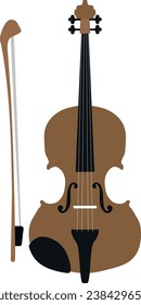 Vector illustration of violin and bow. Fiddle isolated in white background