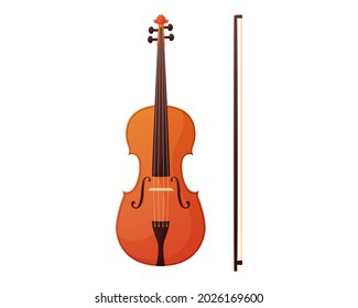 Vector illustration of a violin in cartoon style. Isolated on white background. Musical string instrument
