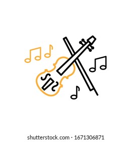 Vector illustration, violin icon. Line  two colour design template