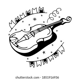 Vector illustration with violin. Isolated on a white background. Cute doodle illustrations.