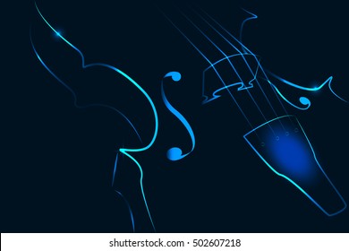 Vector illustration of violin in neon on a dark background
