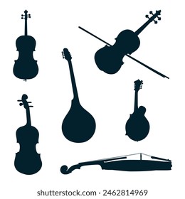 Vector illustration of violin silhouette collections on a white background.

